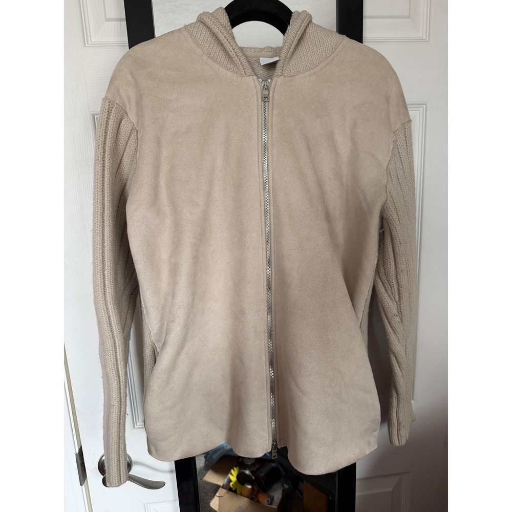 Armani Exchange Mens XL Beige Faux Suede Wool Blend Zip Up Hoodie Cardigan